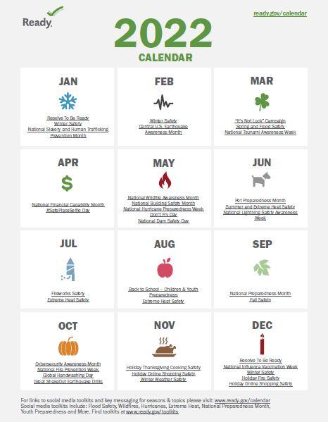 2022 Preparedness Calendar